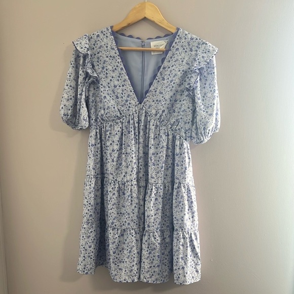 Blue and White Puff Sleeve V-Neck Mini Sundress - Picture 6 of 12